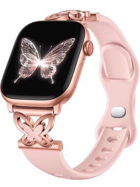 Rose Gold Smartwatch with Pink Butterfly Strap - Fashion Fitness Wearable